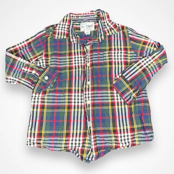 4/$20 Children’s Place Green Striped Button Down Shirt - Picture 1 of 4